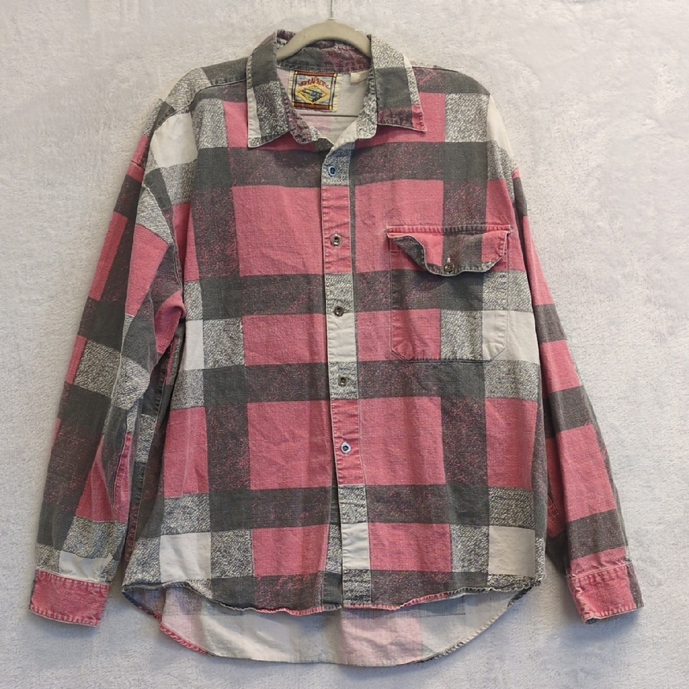 Sierra Pacific Men's Pink &‎ Gray Plaid Long Sleeve Button Down Shirt Size L
